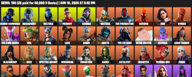Fortnite account inventory for LVL 2207 - Carbon Commando - Breakpoint - 156 Outfits