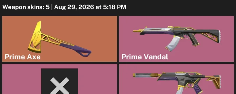 Valorant account inventory for LVL 1 · Prime Vandal & Prime Classic