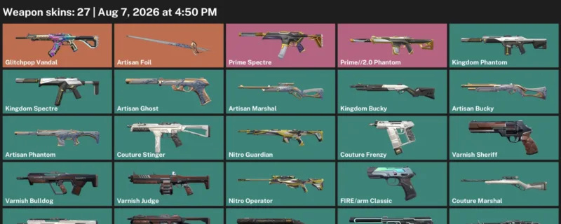 Valorant account inventory for LVL 52 · Artisan Phantom & Exe Odin