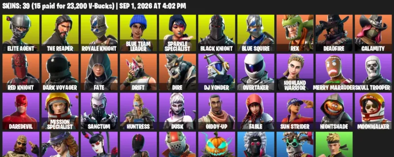 Fortnite account inventory for LVL 662 - Elite Agent - The Reaper - 39 Outfits