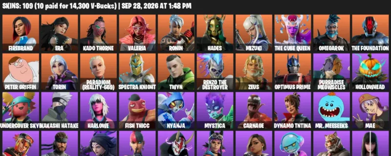 Fortnite account inventory for Firebrand - Era - 109 Outfits