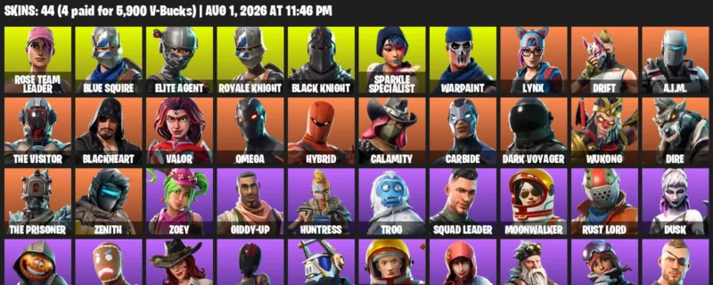 Fortnite account inventory for LVL 432 - Rose Team Leader - Blue Squire - 44 Outfits