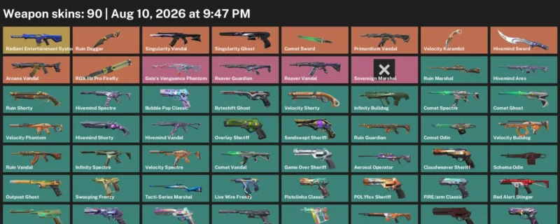 Valorant account inventory for LVL 356 · Arcane Vandal & Velocity Karambit