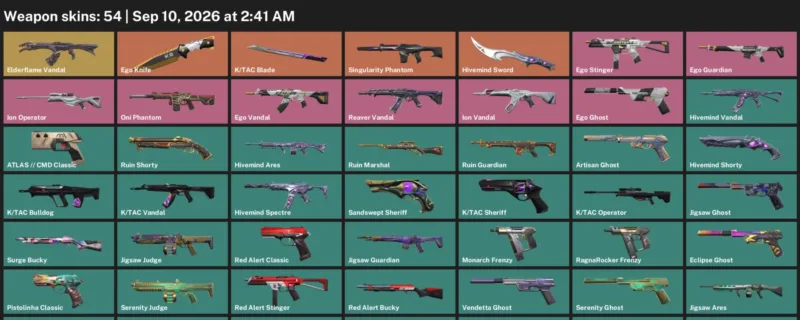 Valorant account inventory for LVL 194 · Tac Blade & 54 Skins Ego Knife