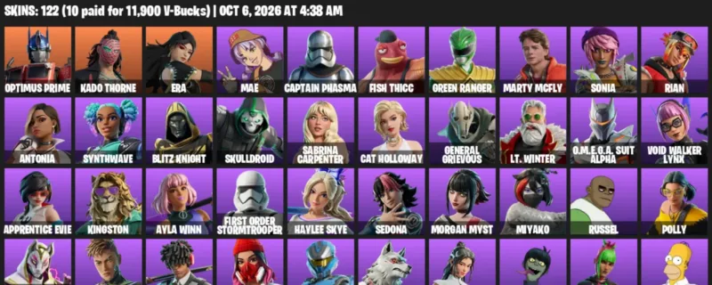 Fortnite account inventory for Optimus Prime - Kado Thorne - 120 Outfits