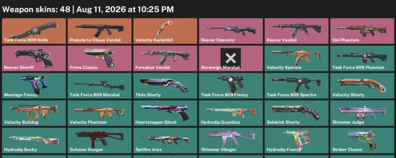 Valorant account inventory for LVL 246 · Velocity Karambit & Forsaken Vandal