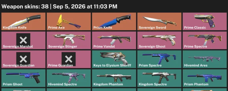 Valorant account inventory for LVL 40 · Prism Knife & 38 Skins Kingdom Knife