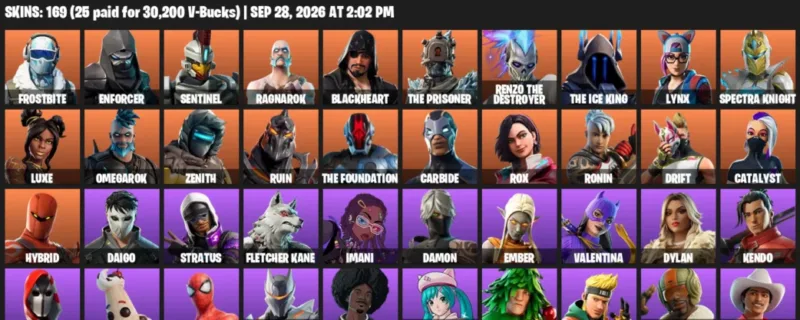 Fortnite account inventory for Frostbite - Enforcer - 120 Outfits