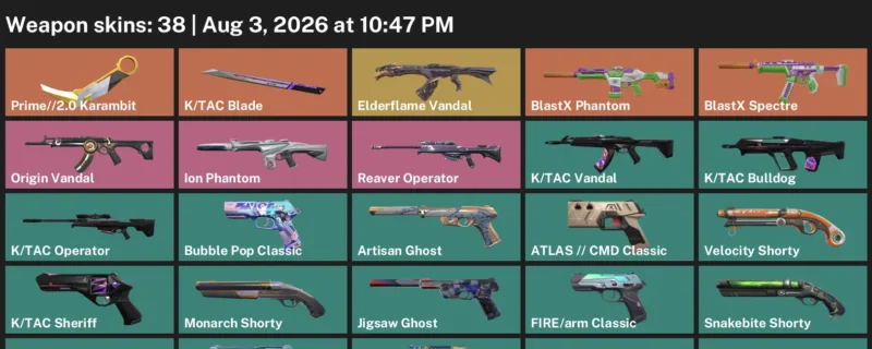 Valorant account inventory for LVL 312 · Tac Blade & Prime & 2.0 Karambit