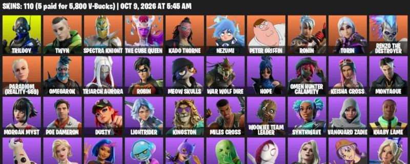 Fortnite account inventory for Trilogy - Twyn - 110 Outfits