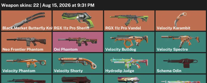 Valorant account inventory for LVL 113 · Velocity Karambit & 22 Skins Black.Market Butterfly Knife