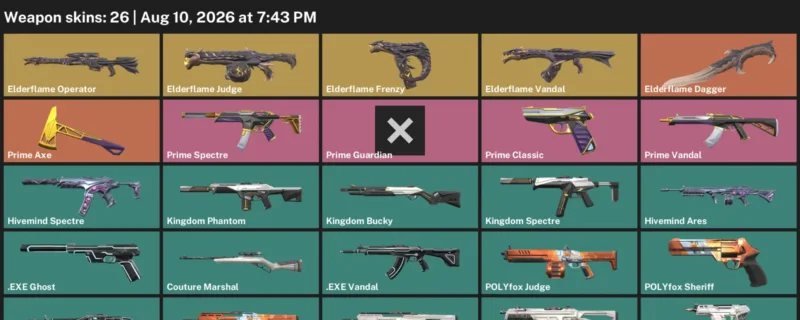 Valorant account inventory for LVL 36 · Elderflame Dagger & Exe Vandal