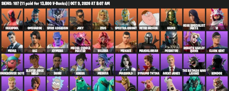Fortnite account inventory for Deadpool - Omegarok - 107 Outfits