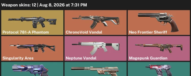 Valorant account inventory for LVL 98 · ChronoVoid Vandal & Death Wish Sheriff