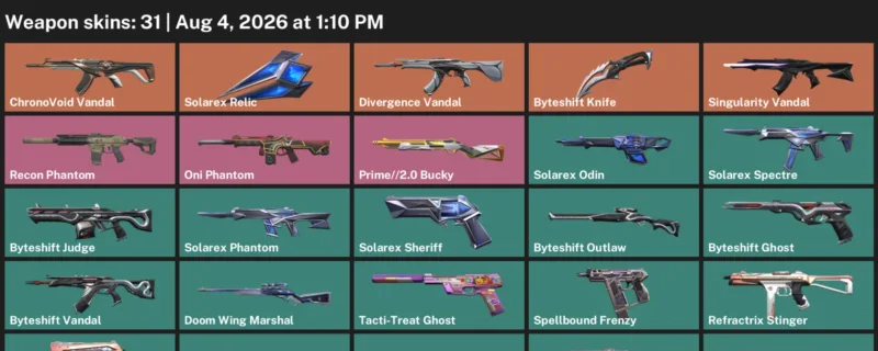 Valorant account inventory for LVL 72 · ChronoVoid Vandal & Byteshift Knife