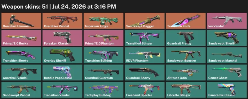 Valorant Accounts listing: LVL 162 · Sandswept Dagger & Transition Knife · 51 Skins - Gold 2, 51 skins