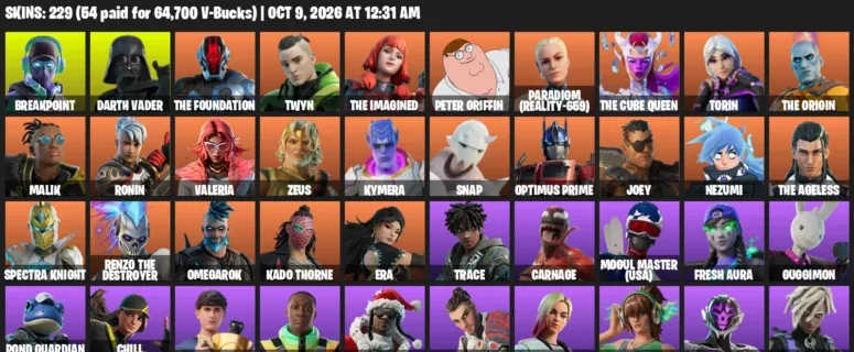 Fortnite account inventory for Breakpoint - Darth Vader - 120 Outfits