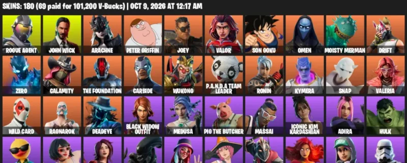 Fortnite account inventory for Rogue Agent - John Wick - 120 Outfits