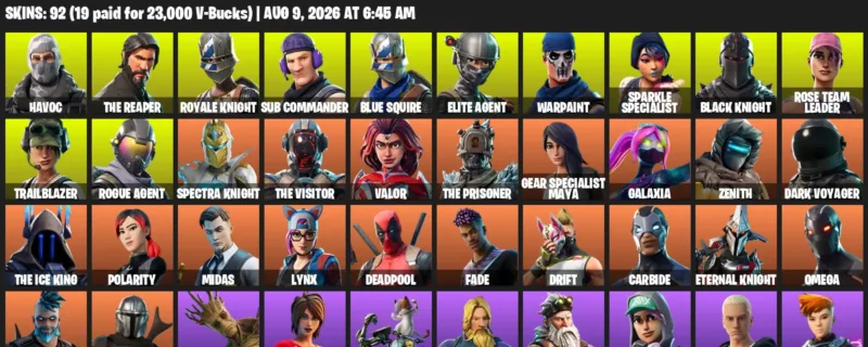 Fortnite account inventory for LVL 1318 - Havoc - The Reaper - 92 Outfits