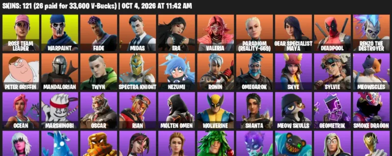 Fortnite account inventory for Rose Team Leader - Warpaint - 120 Outfits