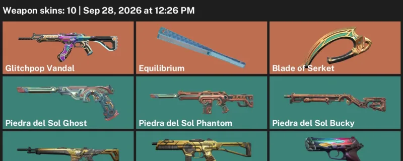 Valorant account inventory for LVL 28 · Glitchpop Vandal & Blade of Serket