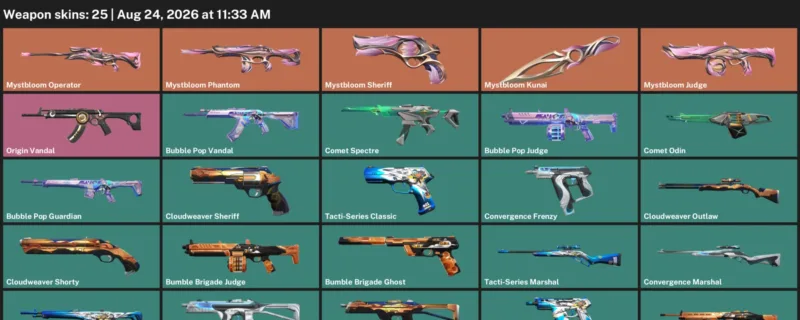 Valorant account inventory for LVL 45 · Bubble Pop Vandal & Mystbloom Kunai