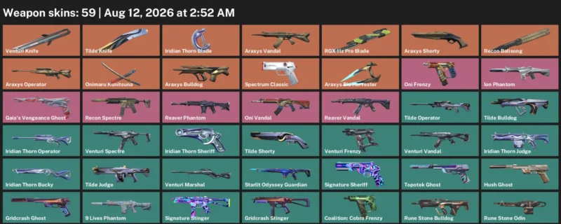 Valorant account inventory for LVL 116 · RGX 11z Pro Blade & Tilde Knife