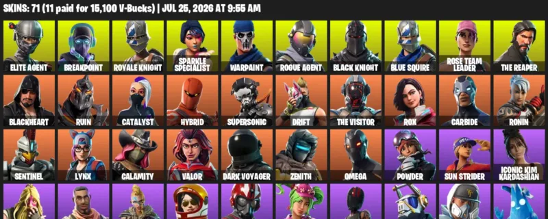 Fortnite Accounts listing: LVL 825 - Elite Agent - Breakpoint - 71 Outfits - 71 outfits