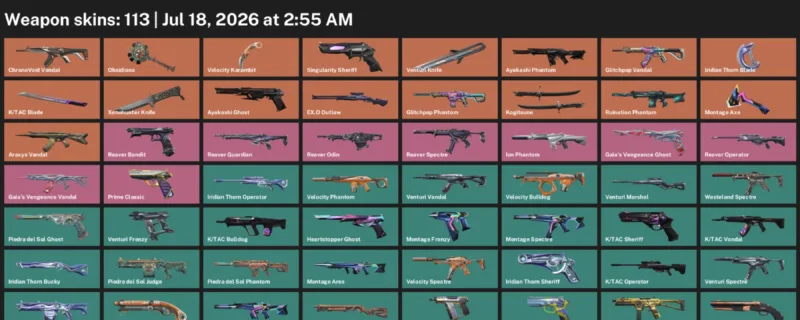 Valorant Accounts listing: LVL 274 · Iridian Thorn Blade & K/TAC Blade · 113 Skins - Platinum 3, 113 skins