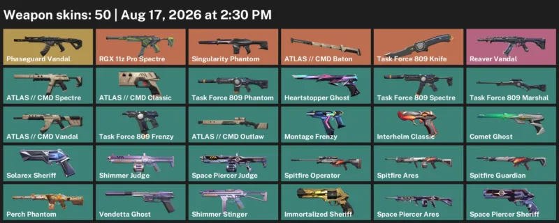 Valorant account inventory for LVL 397 · Task Force 809 Knife & Cmd Vandal