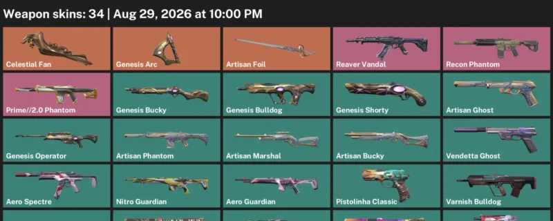 Valorant account inventory for LVL 155 · Celestial Fan & Aero Phantom