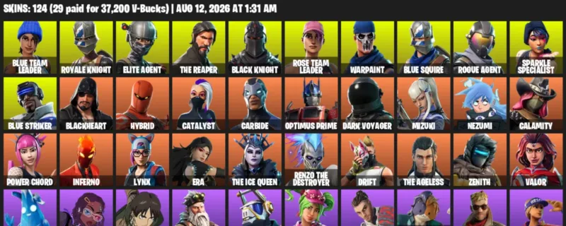 Fortnite account inventory for LVL 1969 - Blue Team Leader - Royale Knight - 124 Outfits