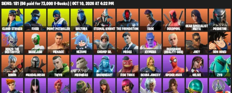 Fortnite account inventory for Cloud Striker - Fixer - 120 Outfits
