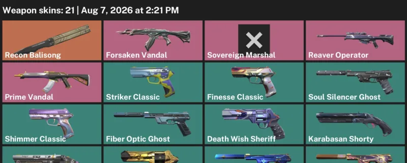 Valorant account inventory for LVL 231 · Forsaken Vandal & Death Wish Sheriff