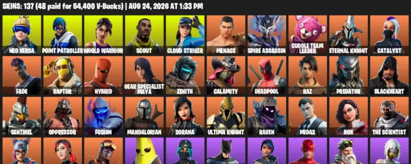 Fortnite account inventory for LVL 1548 - Neo Versa - Point Patroller - 137 Outfits