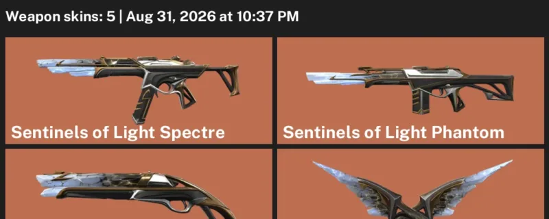 Valorant account inventory for LVL 9 · Sentinels of Light Phantom & 5 Skins Relic Stone Daggers