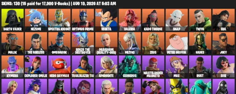 Fortnite account inventory for LVL 2525 - Darth Vader - Nezumi - 130 Outfits