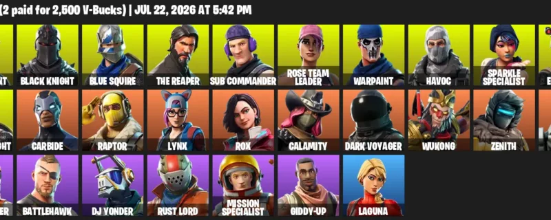 Fortnite Accounts listing: LVL 258 - Rogue Agent - Black Knight - 27 Outfits - 27 outfits