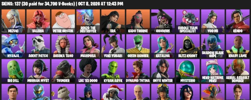 Fortnite account inventory for Mizuki - Valeria - 120 Outfits