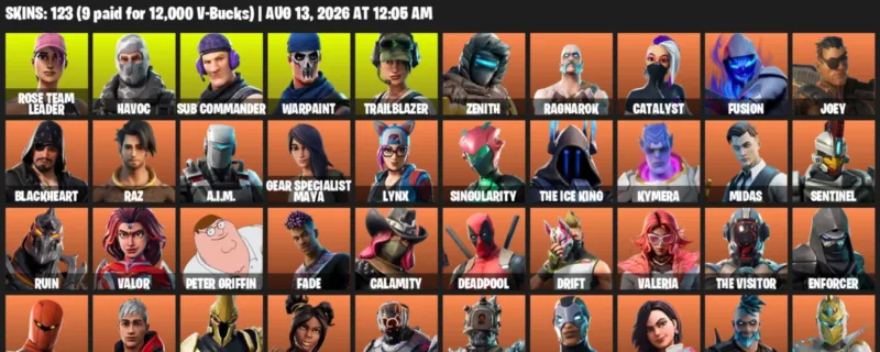 Fortnite account inventory for LVL 1989 - Rose Team Leader - Havoc - 123 Outfits