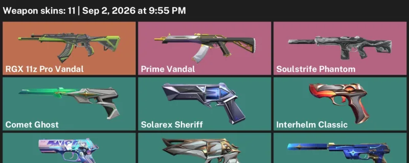 Valorant account inventory for LVL 163 · RGX 11z Pro Vandal & Prime Vandal