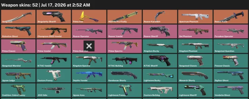 Valorant Accounts listing: LVL 107 · Reaver Karambit & Reaver Knife · 52 Skins - Ascendant 1, 52 skins