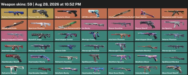 Valorant account inventory for LVL 66 · Champions 2025 Butterfly Knife & XerØFang Knife
