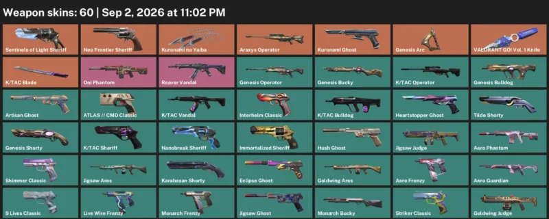 Valorant account inventory for LVL 343 · Tac Blade & Kuronami no Yaiba & Valorant GO! Vol. 1 Knife
