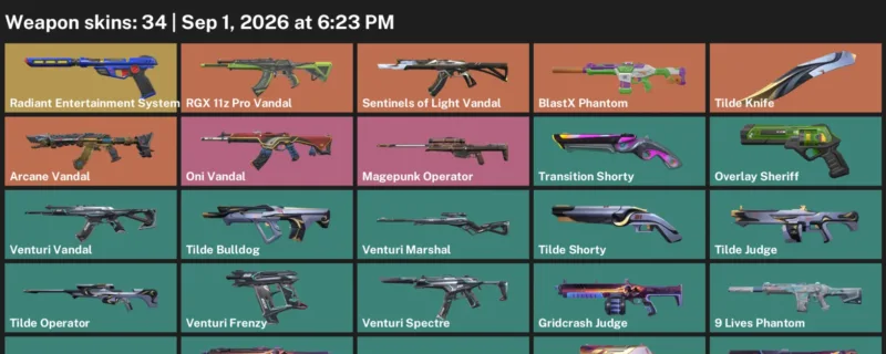 Valorant account inventory for LVL 124 · Arcane Vandal & Tilde Knife