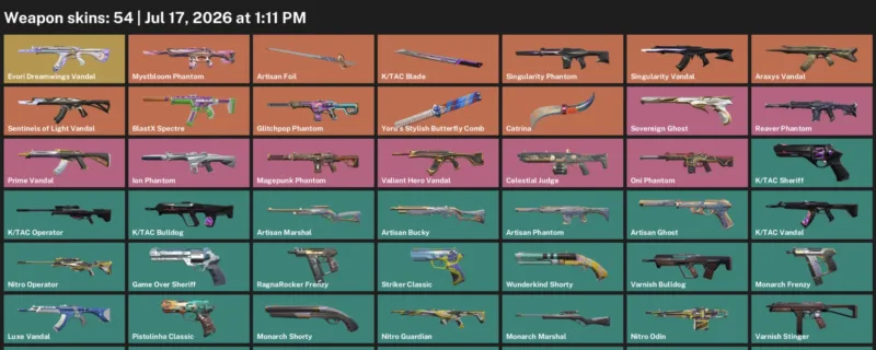 Valorant Accounts listing: LVL 203 · K/TAC Blade & Yoru's Stylish Butterfly Comb · 54 Skins - Iron 3, 54 skins