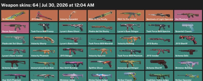 Valorant Accounts listing: LVL 84 · .SYS Melee & Striker Knife · 64 Skins - Bronze 3, 64 skins