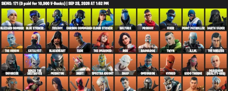 Fortnite account inventory for Blizzard Bomber - Blue Striker - 120 Outfits