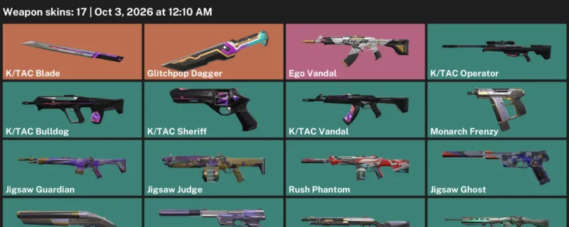 Valorant account inventory for LVL 76 · Glitchpop Dagger & K & 17 Skins Glitchpop Dagger