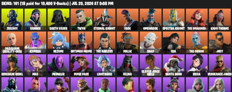 Fortnite Accounts listing: LVL 3027 - Trilogy - Xander - 161 Outfits - 161 outfits
